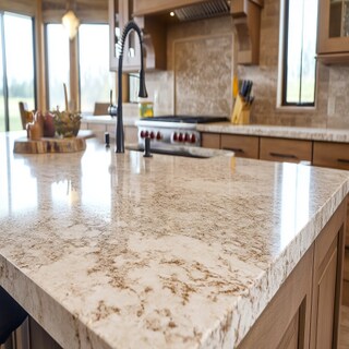 Modern Open Kitchen Design with Quartz Countertop and Backsplash