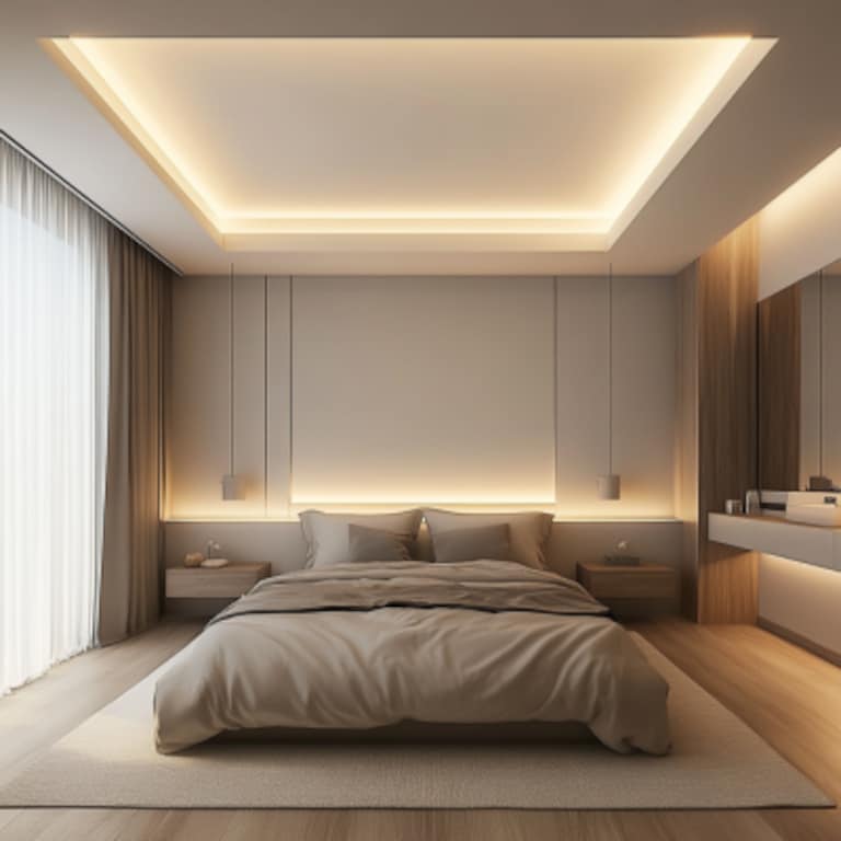 Modern Single-Layered Suspended Bedroom False Ceiling Design In White