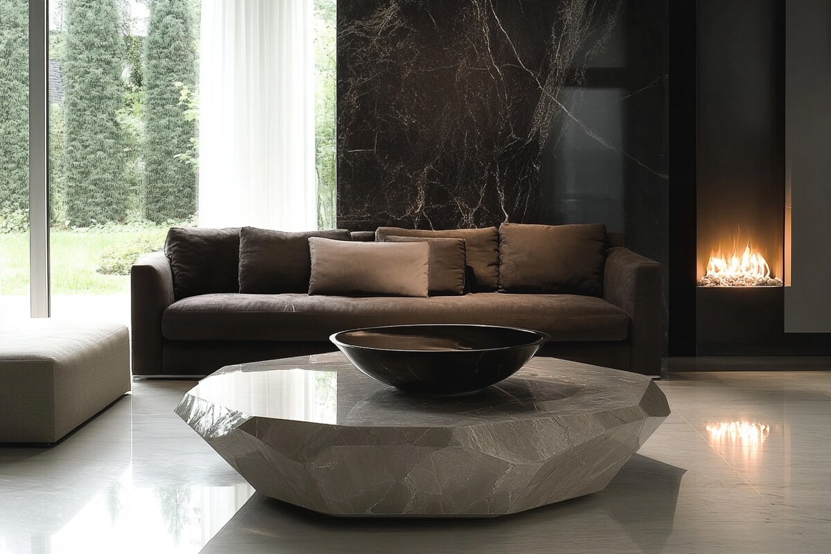 Contemporary Living Room Design With Octagonal Coffee Table