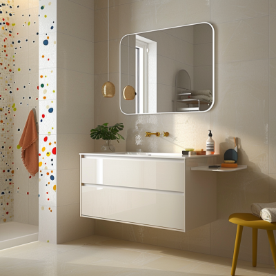 Modern Cream And Multicoloured Bathroom Design With Bathroom Cabinet