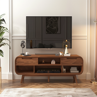 Mid-Century Modern TV Unit Design With Open And Closed Storage