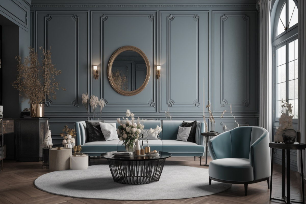 Classic Wall Paint Design with a Blue-Grey Finish