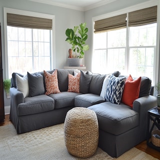 Modern Living Room Design With Grey Sectional Sofa