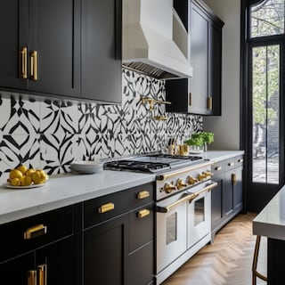 Art Deco Geometric Black and White Kitchen Tile Design