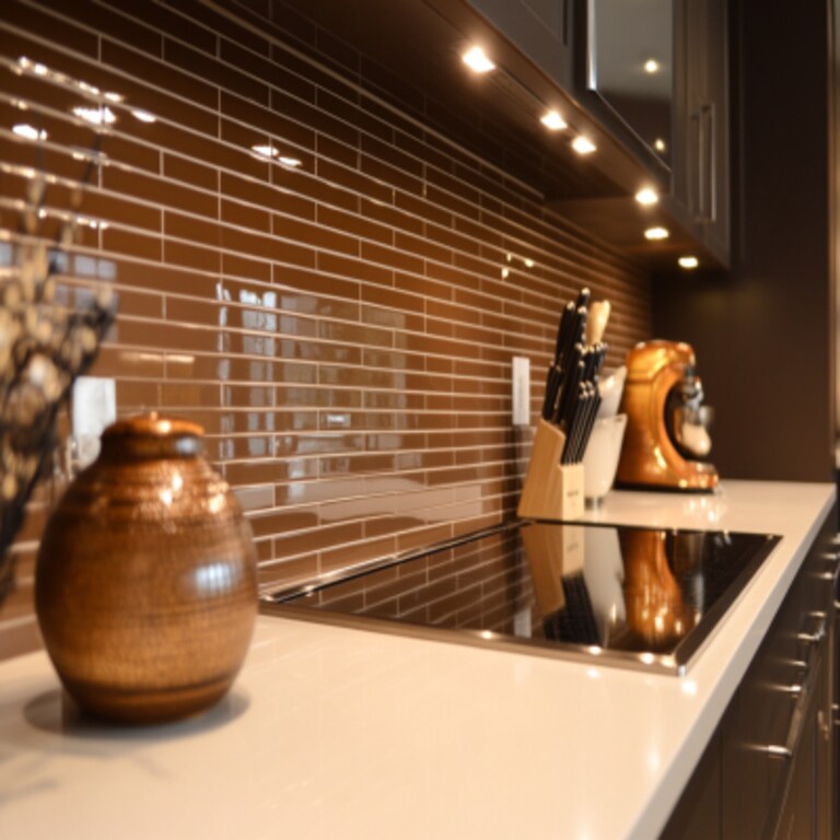 Modern High-Gloss Brown Ceramic Kitchen Tile Design