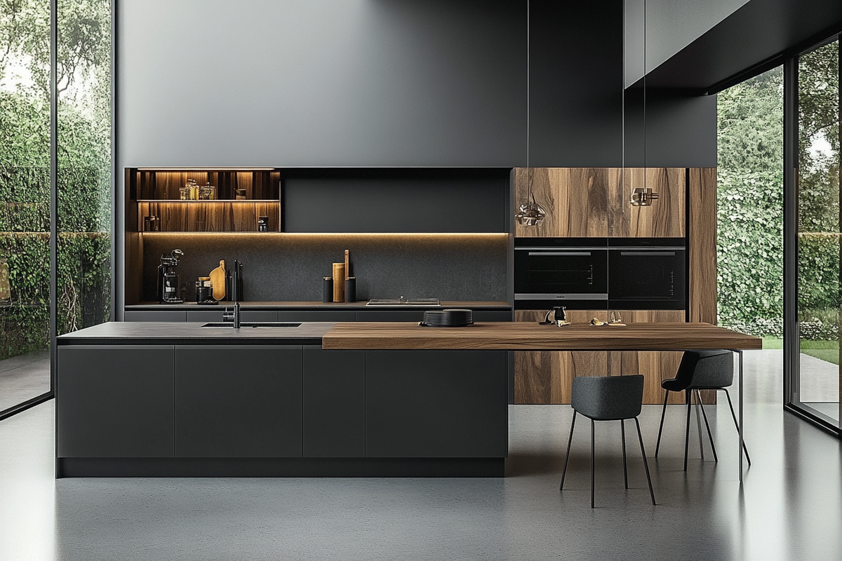 Modern Modular Grey And Wood Parallel Kitchen Design