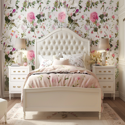 Classic Kids Room Design With Floral Wallpaper