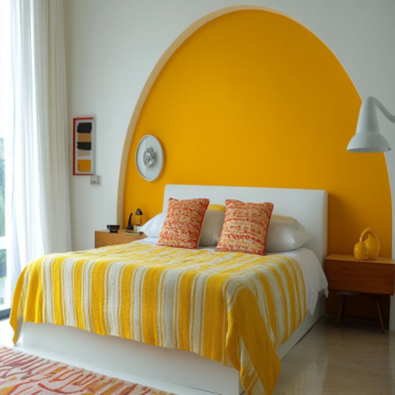 Modern Off-White And Arched Mustard Yellow Wall Paint Design