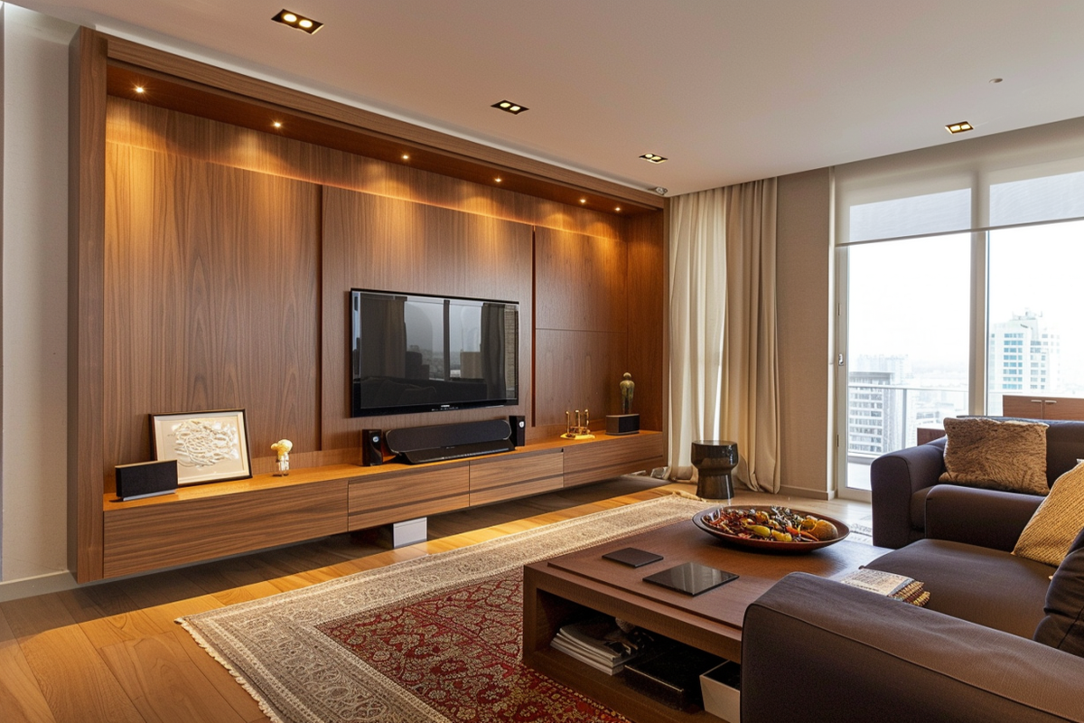 Modern Wooden Floor-Mounted TV Unit Design