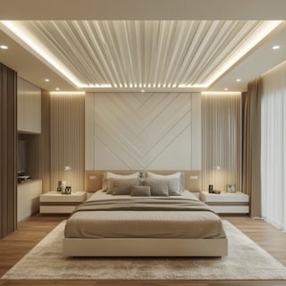 Gypsum Modern Parallel Bedroom Ceiling Design In White