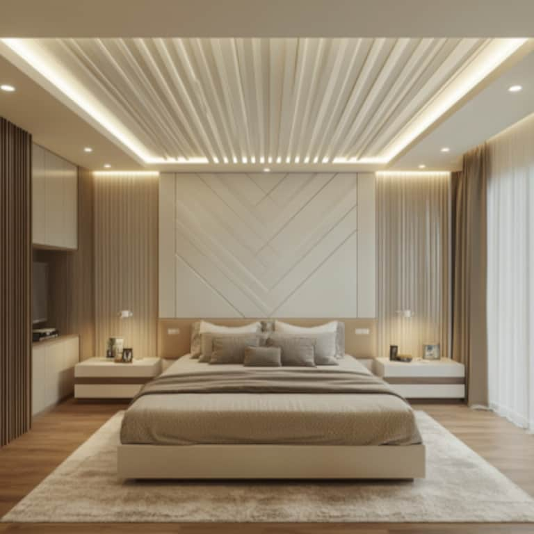 Gypsum Modern Parallel Bedroom Ceiling Design In White