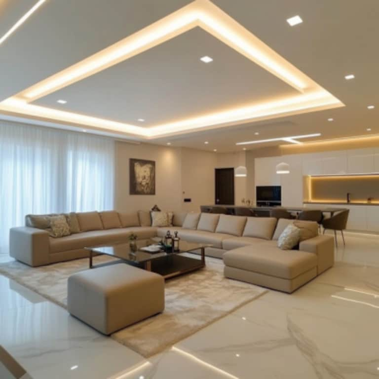 Modern Single Layered POP Ceiling Design WIth Recessed Lights