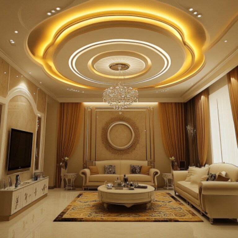 Classic Central Drop False Ceiling Design With Cove light