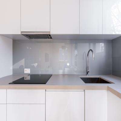 Glossy and Smooth White Kitchen Grey Tiles