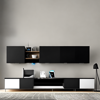 Modern  TV Cabinet Design with Matte Black Panel
