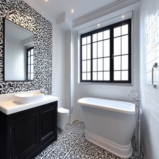 Contemporary Bathroom Design With Black And White Moroccan Tiling