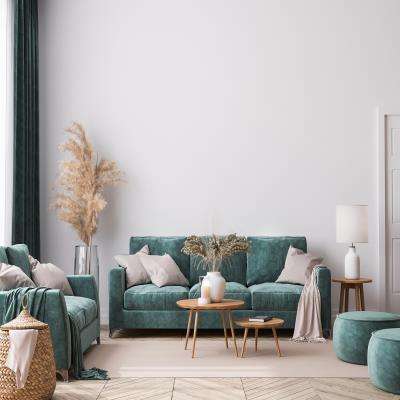 Unique Boho Living Room Design With Turquoise Couch