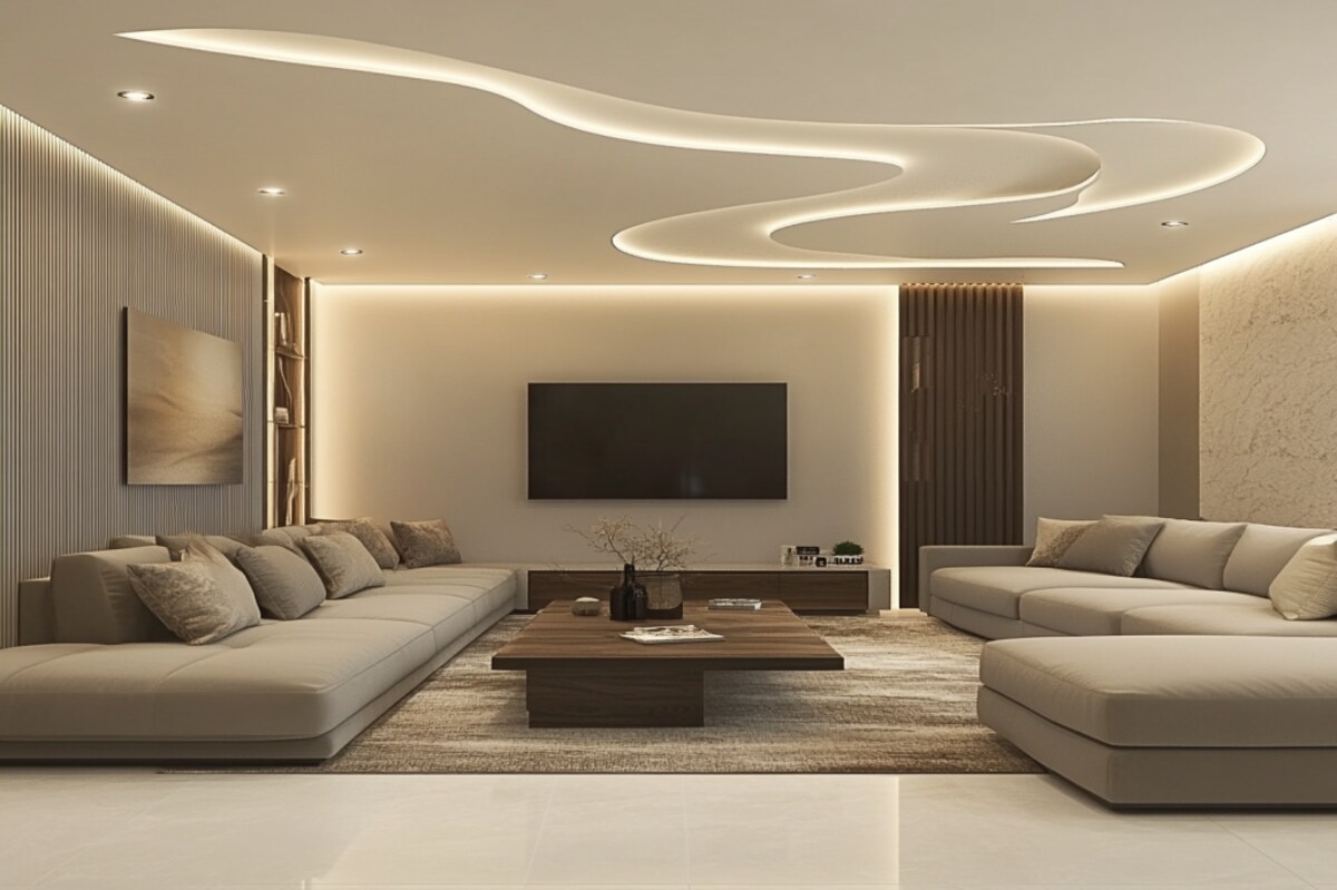 Contemporary Single-Layered False Ceiling Design With Cove Lights