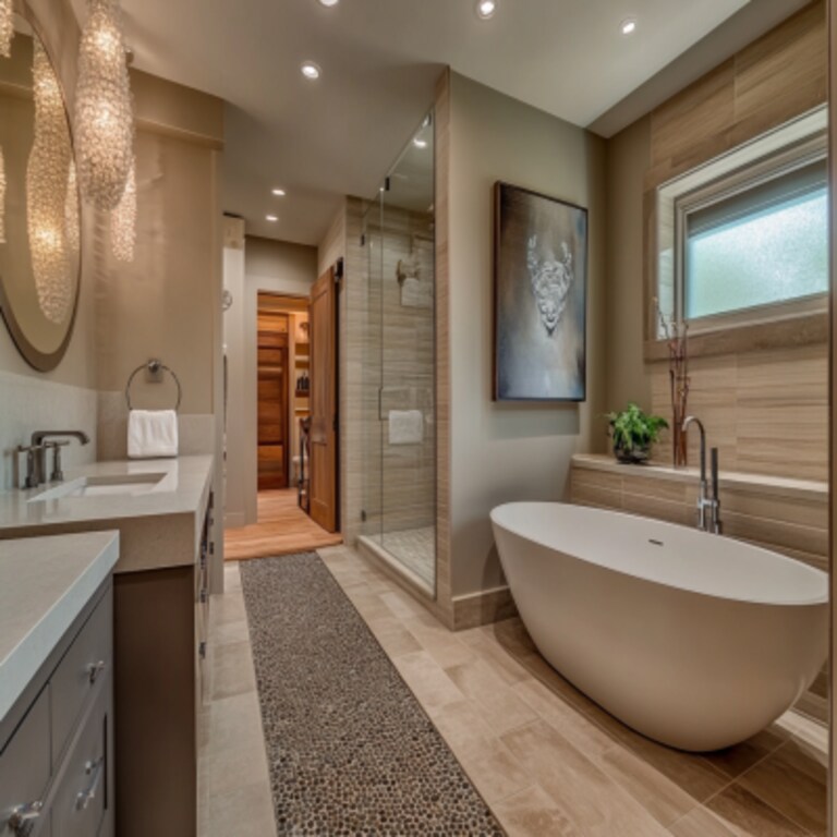 Modern Bathroom Design With Cream And Grey Wall Tiles