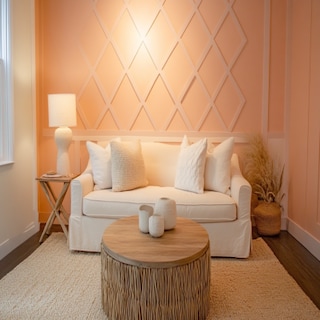 Contemporary Peach Living Room Wall Paint With Concentric Diamond Patterning