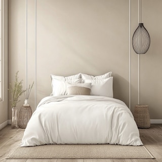 Contemporary Beige Bedroom Wall Paint Design With Thin White Stripe