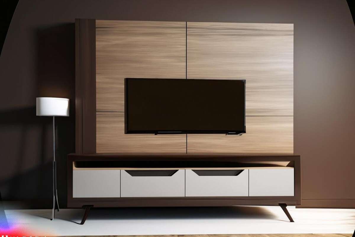 Modern TV Unit Design in Dark Brown Laminate Modern TV Unit Design in Dark Brown Laminate