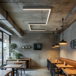 Industrial Single Layered Ceiling Design With Linear Lights