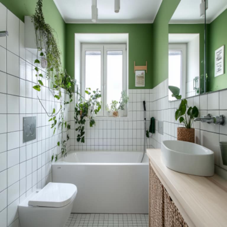 Scandinavian Bathroom Design with White and Green Tiles