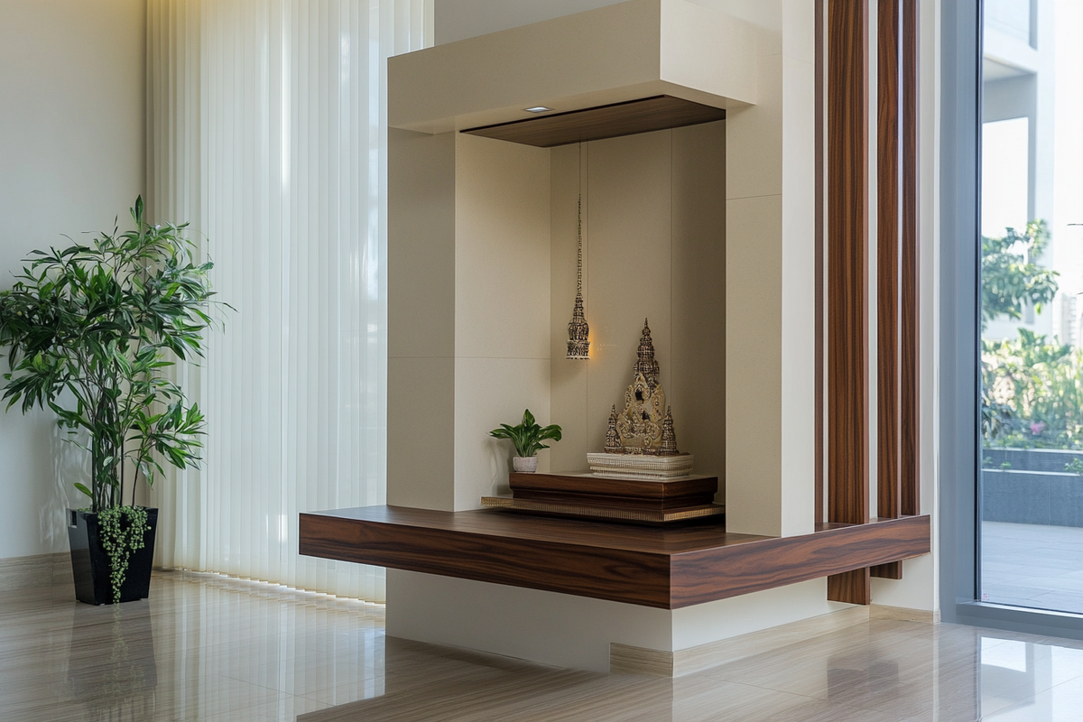 Contemporary Brown Floor-Mounted Mandir Design