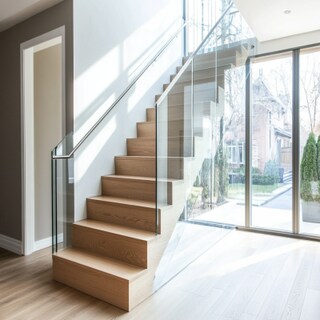 Modern Straight Staircase Design with Wood and Glass Elements