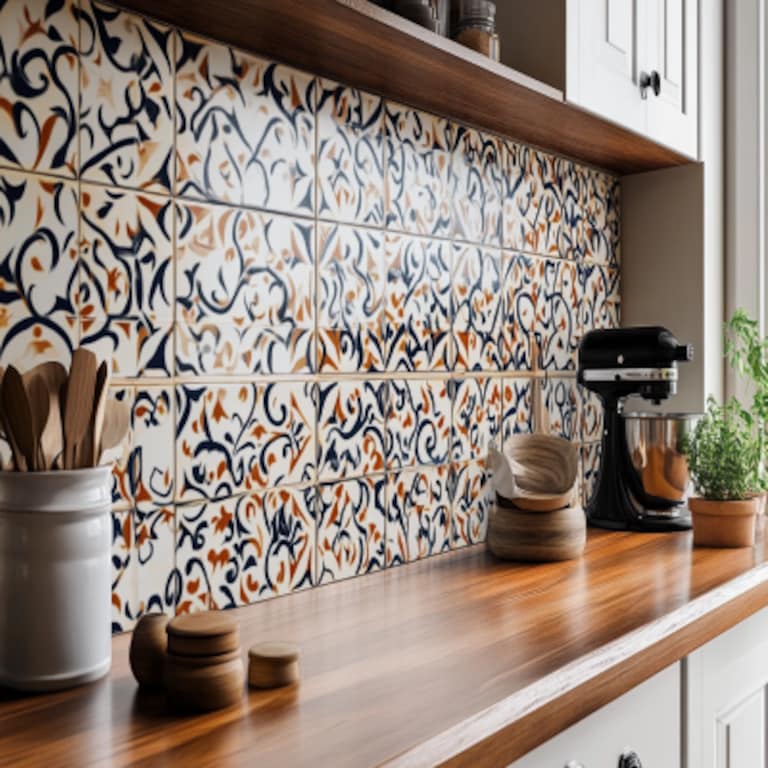 Contemporary Multicoloured Moroccan Ceramic Square Kitchen Tile Design