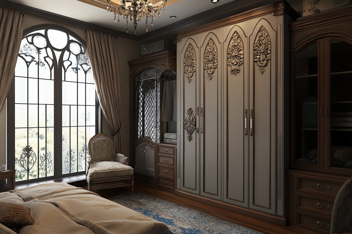 Modern 4-Door Swing Wardrobe Design In Gothic Grey Modern 4-Door Swing Wardrobe Design In Gothic Grey