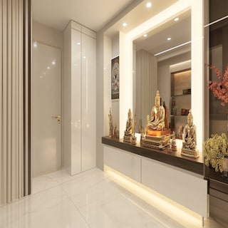 Modern Pooja Room Design With A White Laminate Finish