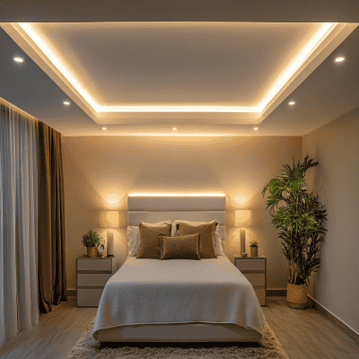 Modern White Double Layered Gypsum Ceiling Design For Bedrooms