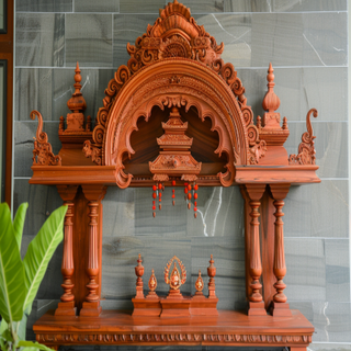 Indian Traditional Mandir Design With Wooden Wall Ledge