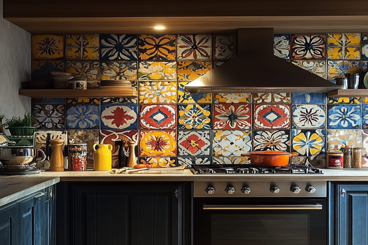 Modern Multicoloured Ceramic Kitchen Wall Tile Design with Moroccan Pattern