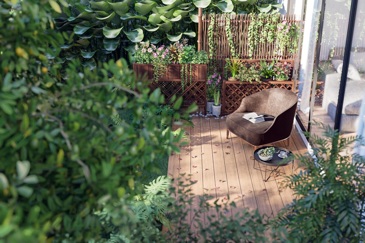Simple Balcony Design with a Garden Simple Balcony Design with a Garden