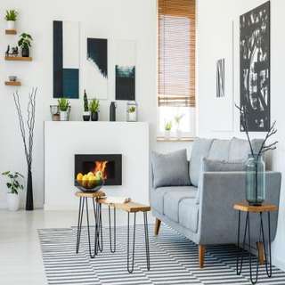 Grey Sofa and Stripped Run in a Contemporary Living Room Design