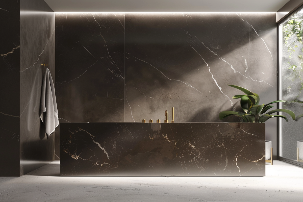 Contemporary Bathroom Design With Dark Marble Walls