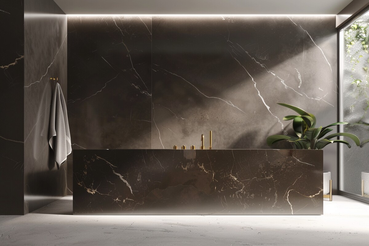 Contemporary Bathroom Design With Dark Marble Walls