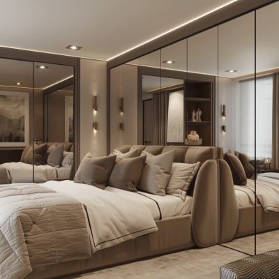 Contemporary Master Bedroom Design With 2-Door Mirrored Wardrobe