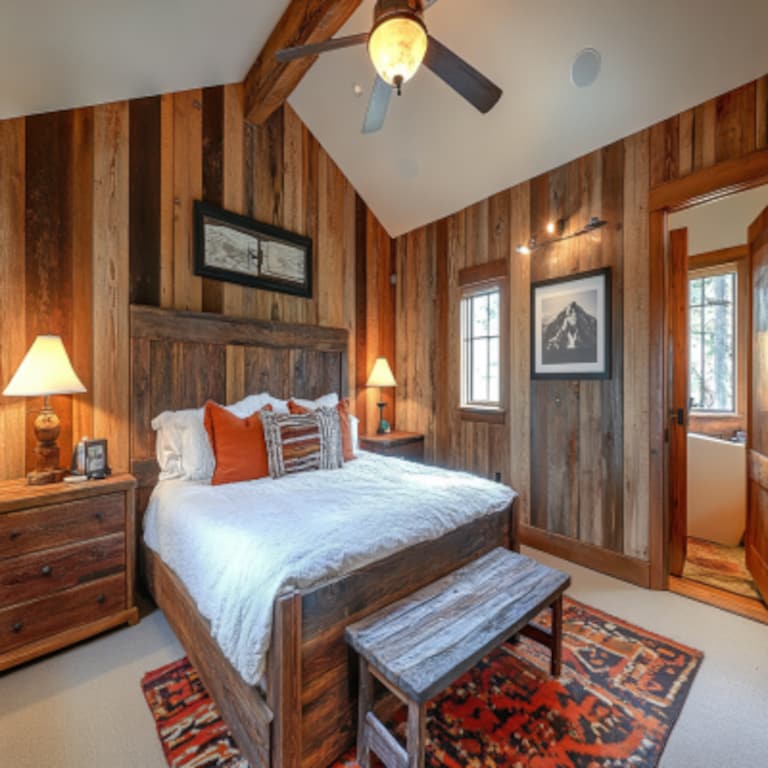 Rustic Wooden Bedroom Wall Design With Panelling