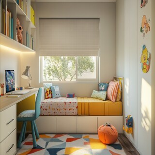 Kids Bedroom Design with Modern Storage Integrated Furniture and Study Space