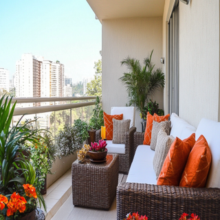 Modern Balcony Design with White Wall Paint and Stylish Furnishings