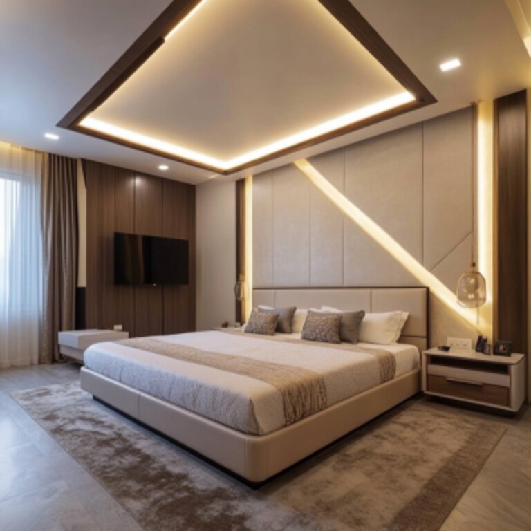 Modern Rectangle Single-Layered Bedroom False Ceiling Design In POP