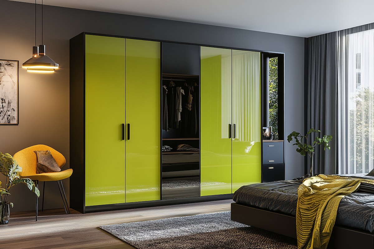 Modern Lime-Toned 4-Door Swing Wardrobe Design