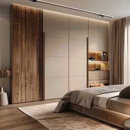 Contemporary Master Bedroom Design With 2-Door Grey Sliding Wardrobe