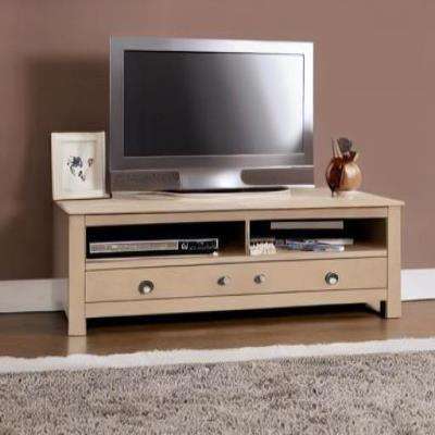 Rustic TV Unit Design in Beige Laminate with Brown Wall