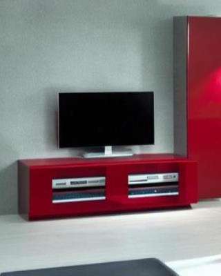 Modern TV Unit Design in Red Laminate with Red Wardrobe