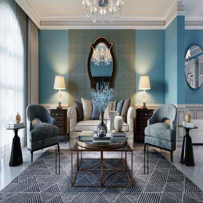 Luxurious Living Room Design With Ice Blue Wall Paint